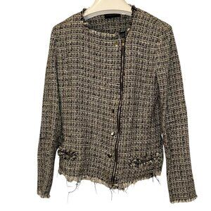 donna karan runway couture black white tweed asymmetric zip blazer jacke…